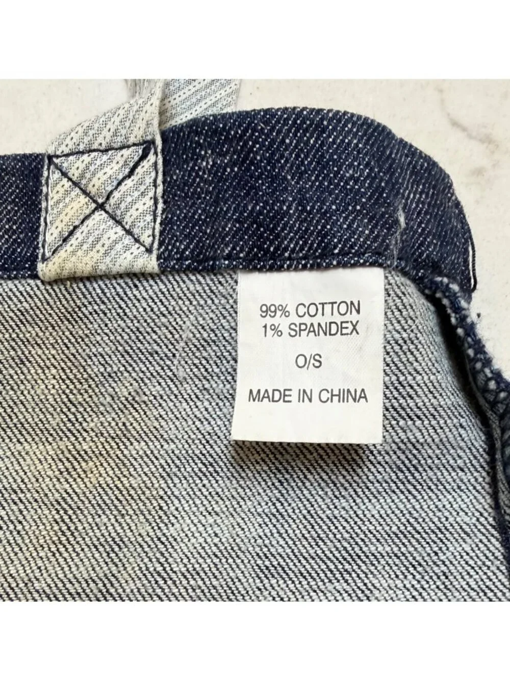 London Jean Heart Stitch Denim Tote Bag Blue Cotton Spandex Casual Carryall